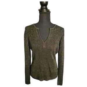 Gorgeous Karen Kane Gold Metallic and Black Sweater with Split Neckline